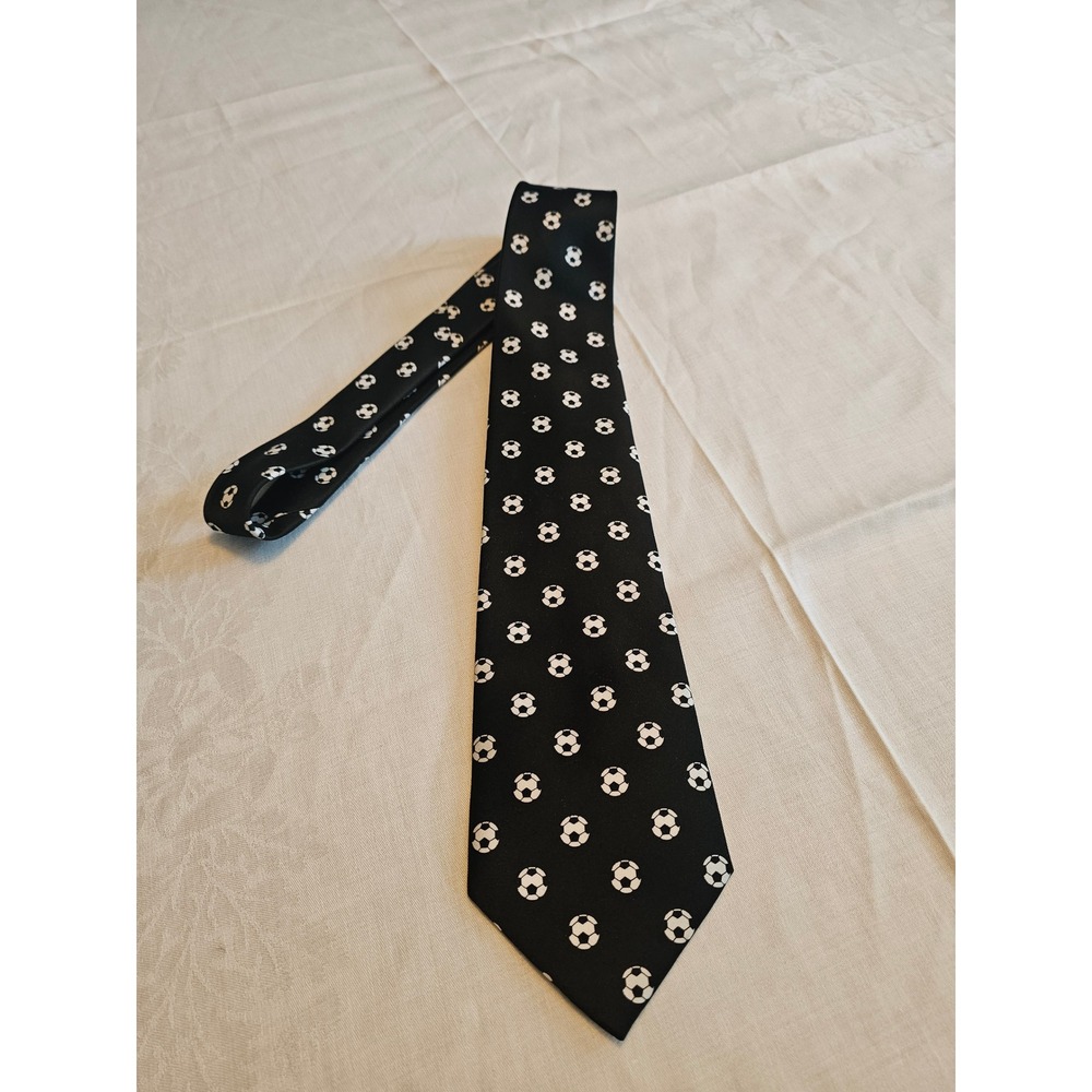 PARQUET Mens Black White Soccer Ball Print Neck Tie Hand Made 100‎ Polyester